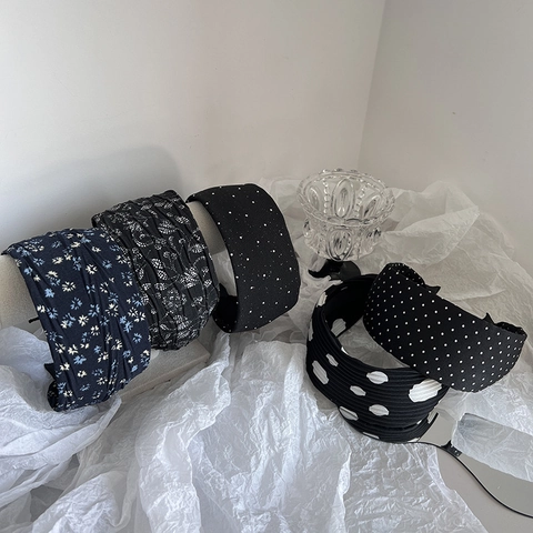 Cerchietto a Tesa Larga con Stampa Floreale a Pois in Stile Retrò Coreano per Donna Temperamento di Fascia Alta Versatile Accessorio di Moda in Tessuto