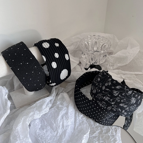 Cerchietto a Tesa Larga con Stampa Floreale a Pois in Stile Retrò Coreano per Donna Temperamento di Fascia Alta Versatile Accessorio di Moda in Tessuto