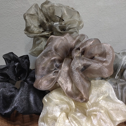 Grande Scrunchie in Tessuto di Organza Perlato Lucido Plissettato Elastico per Capelli Dolce Stile Coreano per Donna Accessori per Capelli