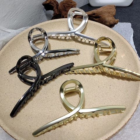 Molletta per Capelli in Lega di Metallo in Stile Francese Grande Semplice Elegante Nodo Incrociato Clip a Squalo per Acconciature Donna