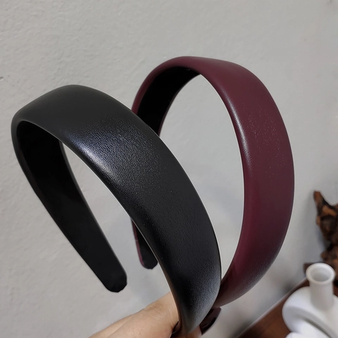Diadema Acolchada de Cuero de PU Vintage para Mujer Color Sólido Elegante Diadema Accesorios de Moda para Uso Diario Citas