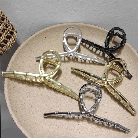 Grande Molletta per Capelli in Lega di Metallo Stile Bambù Vintage Minimalista Incrocio Elegante Accessorio per Capelli Donna