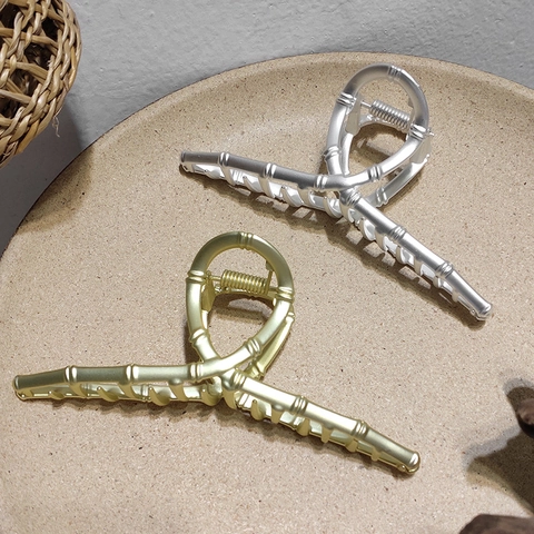 Grande Molletta per Capelli in Lega di Metallo Stile Bambù Vintage Minimalista Incrocio Elegante Accessorio per Capelli Donna