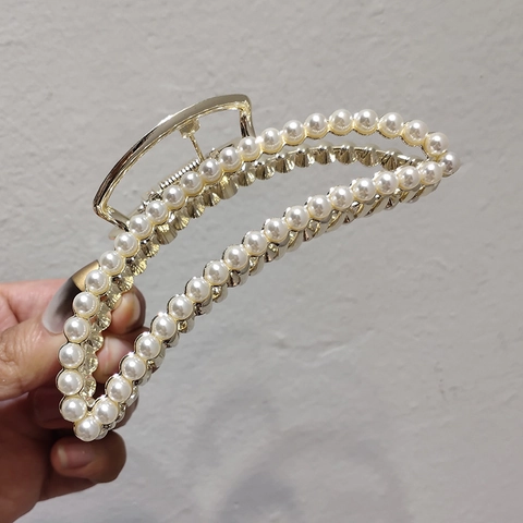 Korean Style Alloy Artificial Pearl Rhinestone Hair Claw Large Moon Shape Gold Metal Hair Clip For Women Elegant Hair Accessories