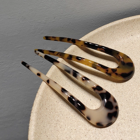 Bastoncino per Capelli Retro in Acetato a Forma di U Stampa Leopardata Tartarugato Forcina Elegante per Capelli Donna