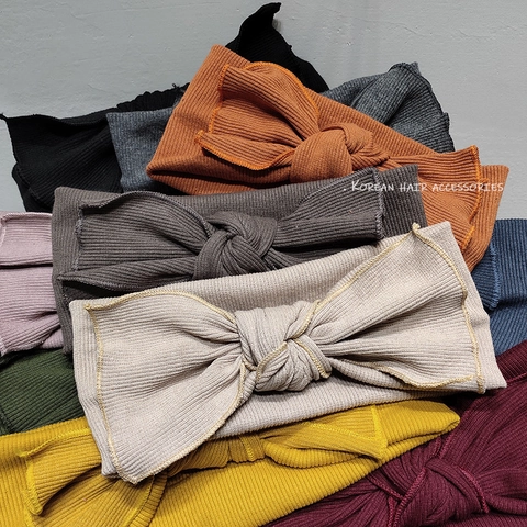 Sweet Vintage Knitted Bow Headband For Women Girls Elastic Ribbed Fabric Wide Hair Band Solid Color Hair Accessories For Face Washing Daily Wear