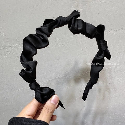 Cerchietto in Raso con Fiocco Increspato in Stile Coreano per Donna Vintage Dolce Fascia per Capelli Scrunchie con Nodo
