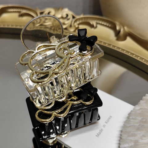 Korean Style Sweet Bear Bowknot Hair Claw Clip Transparent Black Resin Shark Clip For Women Girls Elegant Hair Accessories