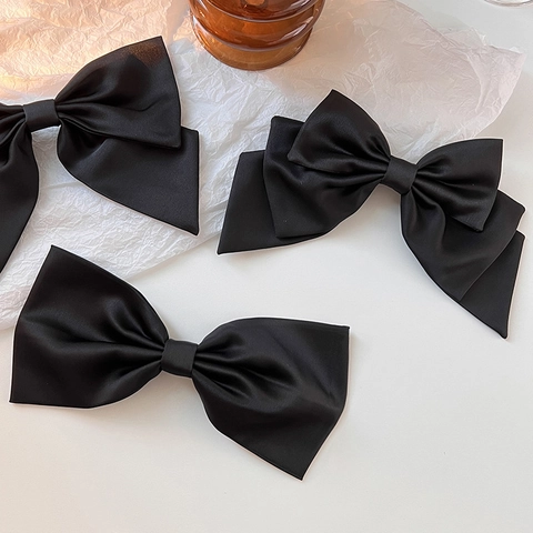 Fermaglio per Capelli con Fiocco in Raso Nero Sovradimensionato Stile Coreano per Donna Elegante Barretta in Tessuto a Tre Strati Vintage Accessorio per Capelli