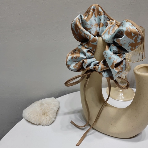 French Style Floral Print Satin Scrunchies With Long Streamers For Women Elegant Silk Like Elastic Hair Ties Accessories