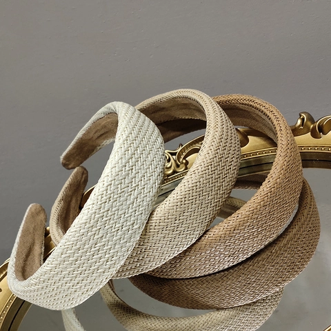 Französisches Vintage Stroh Geflochtenes Breites Stirnband Damen Sommerurlaub Koreanischer Stil Gewebtes Gepolstertes Haarband