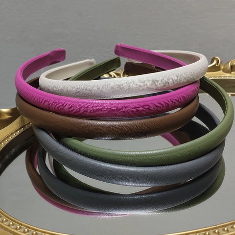 Korean Style Vintage PU Leather Headband Litchi Texture Sponge Thickened Solid Color Hair Band Fashion Accessories For Women