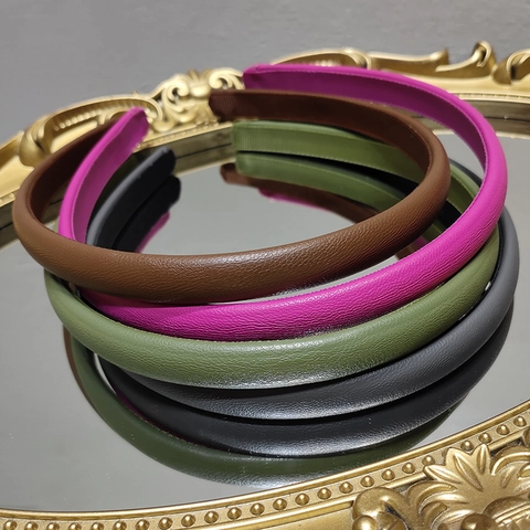 Korean Style Vintage PU Leather Headband Litchi Texture Sponge Thickened Solid Color Hair Band Fashion Accessories For Women