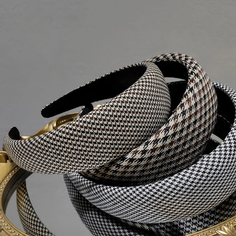 Vintage Hahnentritt Gepolsterter Haarreif Für Damen Breites Dickes Schwamm Haarband Mode Kariert Haarschmuck Kopfhaarreif