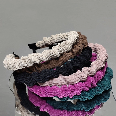Diadema de Pana Plisada Francesa Vintage Mujer Aro de Pelo de Color Sólido Ancho Tocado Retro Para Lavar La Cara Peinado Diario