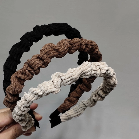 Diadema de Pana Plisada Francesa Vintage Mujer Aro de Pelo de Color Sólido Ancho Tocado Retro Para Lavar La Cara Peinado Diario