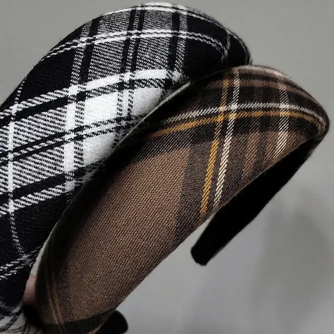 Vintage Kariert Gepolsterter Schwamm Haarreif Für Damen Breiter Rand Verdicktes Haarband Retro Britischer Stil Stoff Kopfschmuck
