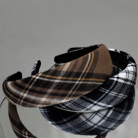 Vintage Kariert Gepolsterter Schwamm Haarreif Für Damen Breiter Rand Verdicktes Haarband Retro Britischer Stil Stoff Kopfschmuck