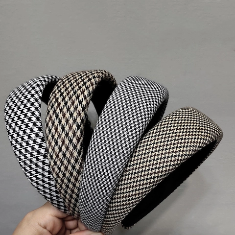 Vintage Hahnentritt Gepolsterter Haarreif Für Damen Breites Dickes Schwamm Haarband Mode Kariert Haarschmuck Kopfhaarreif