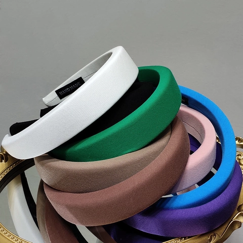 Diadema Acolchada de Esponja Color Sólido Retro Parte Superior Alta Borde Ancho Banda para el Cabello de Tela Elegante Accesorios para el Cabello