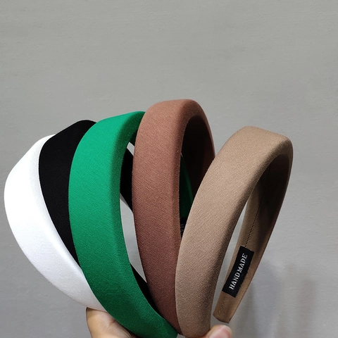 Diadema Acolchada de Esponja Color Sólido Retro Parte Superior Alta Borde Ancho Banda para el Cabello de Tela Elegante Accesorios para el Cabello