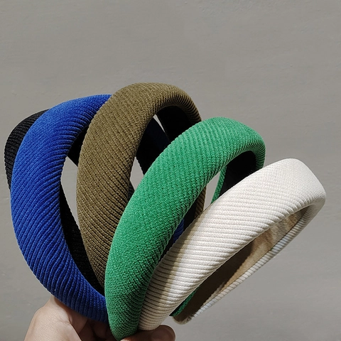 Vintage Twill Sponge Padded Headband For Women Thickened Wide Brim High Crown Hair Hoop Volumizing Solid Color Hairband