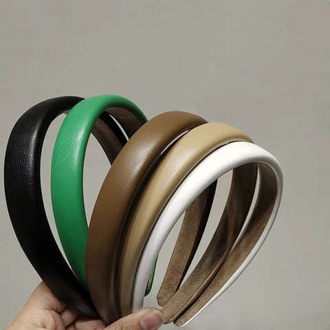 French Sponge Thickened Headband Elegant Faux Leather Solid Color Retro PU Hairband For Women Fashion Hair Accessories