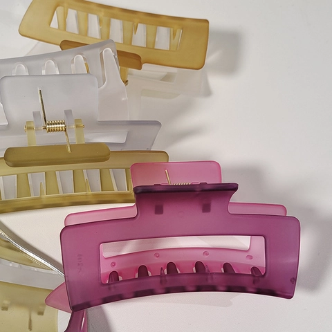 Grote Matte Kleurblok Haarklem Voor Dik Haar Minimalistische Rechthoekige Holle Haarclips Koreaanse Stijl Dames Accessoire