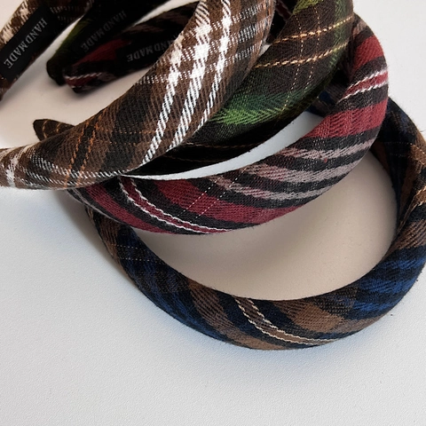 Retro Französischer Stil Kariert Gepolsterter Haarreif Für Damen Vintage Tartan Schwamm Dickes Haarband Handgefertigt Haarschmuck