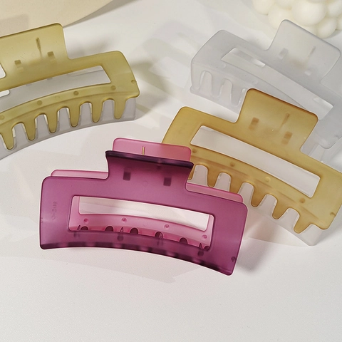 Grote Matte Kleurblok Haarklem Voor Dik Haar Minimalistische Rechthoekige Holle Haarclips Koreaanse Stijl Dames Accessoire