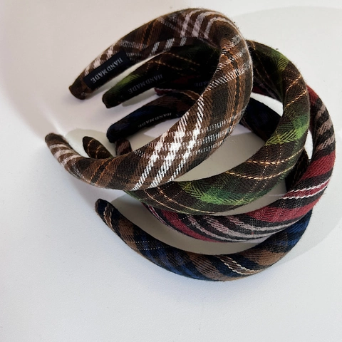 Retro Französischer Stil Kariert Gepolsterter Haarreif Für Damen Vintage Tartan Schwamm Dickes Haarband Handgefertigt Haarschmuck