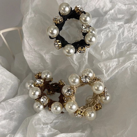 Elegante Elastico per Capelli con Perle Artificiali e Strass Semplice Corda per Capelli Elastica per Donna Accessori