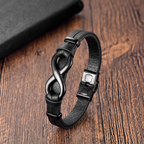 Pulsera de Hombre Moda Acero Inoxidable Infinito Cuero Trenzado Joyería Minimalista Brazalete para Estilo Casual Diario