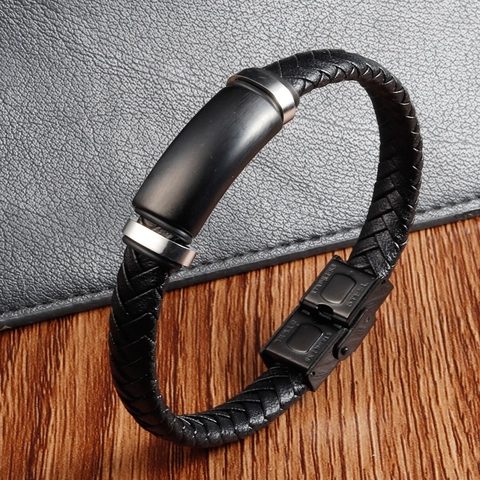 Herren Mode Geflochtenes Lederarmband Edelstahl Verschluss Schwarz Mehrschichtiges Rindsleder Gewebtes Armband Punk Schmuck Geschenk