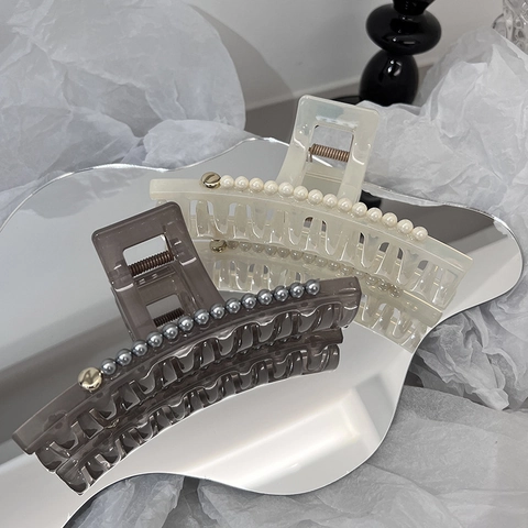 Molla per Capelli in Acrilico Stile Francese Con Perla Artificiale Grande Fermaglio a Squalo Minimalista per Donna Accessori Capelli