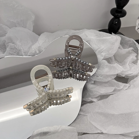 Elegante Molletta Per Capelli In Resina Con Perle Artificiali E Strass Accessorio Moda Donna Per Uso Quotidiano Clip A Squalo