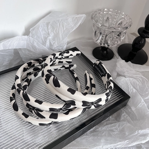 Französischer Stil Schwarz-Weiß Haarreif Mit Schleife Für Damen Minimalistisches Polka-Dot-Haarband Süßer Handgefertigter Haarschmuck