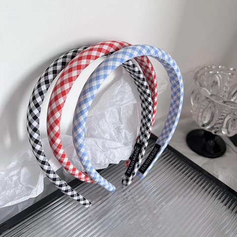 Vintage Gingham Karo Schmal Stirnband Für Damen Handgefertigt Stoff Haarreif Hoher Kopf Haarschmuck Für Täglich Gesicht Waschen Geschenk