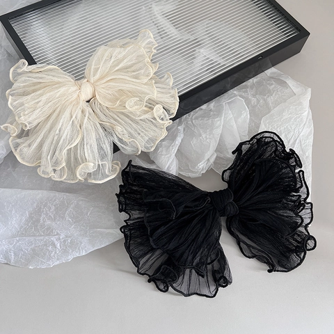 Große Mesh Schleife Haarklammer Elegante Plissee Spitze Haarnadel Vintage Koreanischer Stil Haarschmuck Für Damen Haar Styling
