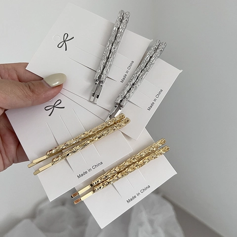 Pinzas para el Cabello de Metal Martillado Minimalistas Horquillas de Aleación Elegantes Textura de Lava Geométrica para Mujer