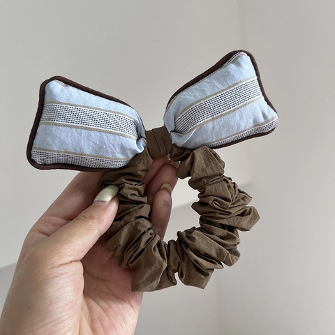 Orecchini a Bottone in Tessuto a Righe Vintage con Fiocco Stile Coreano Dolce Scrunchie Grande Porta Coda di Cavallo per Donna Accessori per Capelli