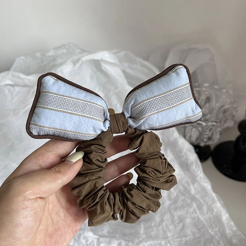 Orecchini a Bottone in Tessuto a Righe Vintage con Fiocco Stile Coreano Dolce Scrunchie Grande Porta Coda di Cavallo per Donna Accessori per Capelli