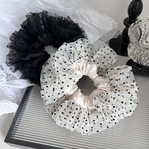 Oversized Stippen Gaas Scrunchie Satijn Grote Haarelastiekjes Voor Dames Koreaanse Mode Geplooid Haaraccessoires