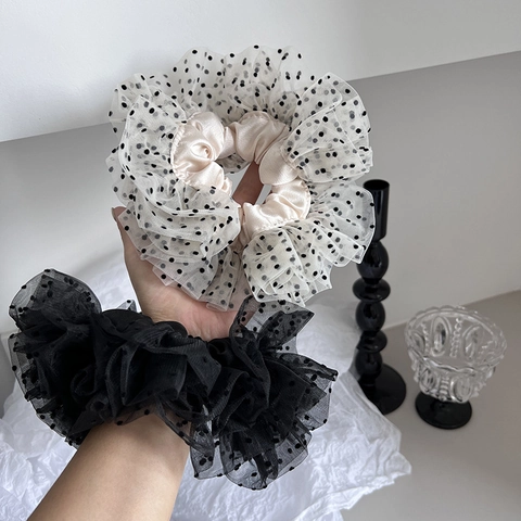 Oversized Stippen Gaas Scrunchie Satijn Grote Haarelastiekjes Voor Dames Koreaanse Mode Geplooid Haaraccessoires