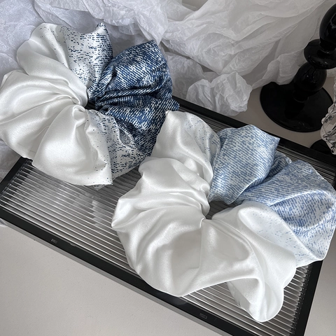 Oversize Patchwork Satin Hair Scrunchie per Donna Elegante Stile Coreano Elastico Grande Legacci per Capelli Copricapo Estetico