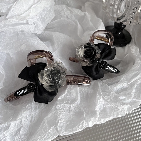 Vintage Luxuriöse Haarklammer Für Damen Elegante Satinschleife 3D Rose Blume Große Haarklemme Mode Haarschmuck