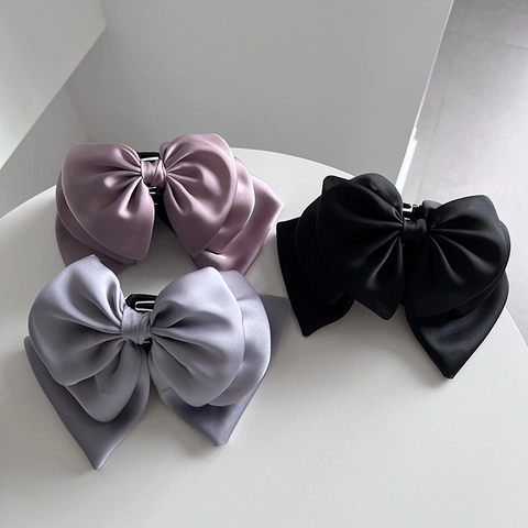 Französisch Elegante Große Satin Schleife Haarkralle Für Damen Hochglanz Seidenartig Stoff Große Haarschmuck Kopfschmuck
