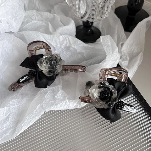Vintage Luxuriöse Haarklammer Für Damen Elegante Satinschleife 3D Rose Blume Große Haarklemme Mode Haarschmuck