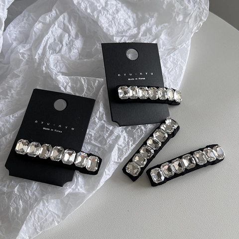 Handmade Sparkling K9 Rhinestone Rectangle BB Clip For Women Alloy Side Hairpin Korean Fashion Fringe Hair Clip Accessory