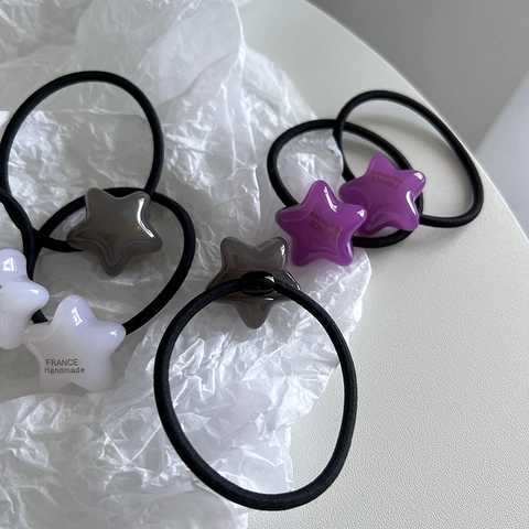 Gomas para el Pelo de Resina de Estrella de Color Caramelo Bandas de Resina con Estampado de Letras para Mujeres y Niñas